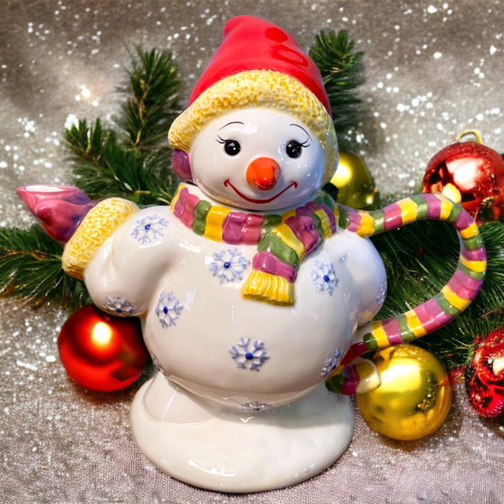 Vintage Christopher Radko holiday celebrations bright fun snow lady teapot